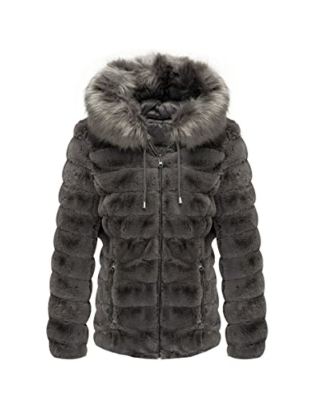 Reversible Faux Fur Puffer Winter Jacket with Detachable Hood
